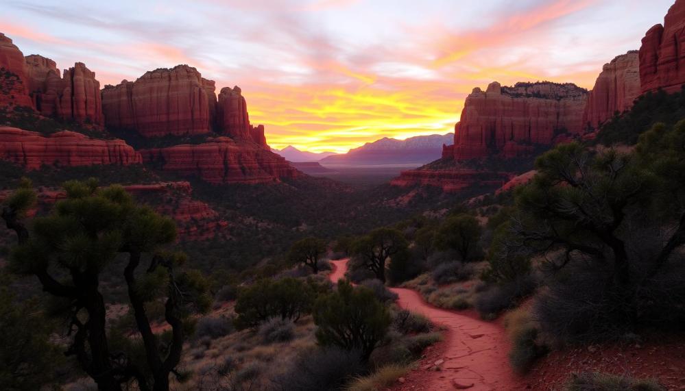 a canyon with a sunset in the background